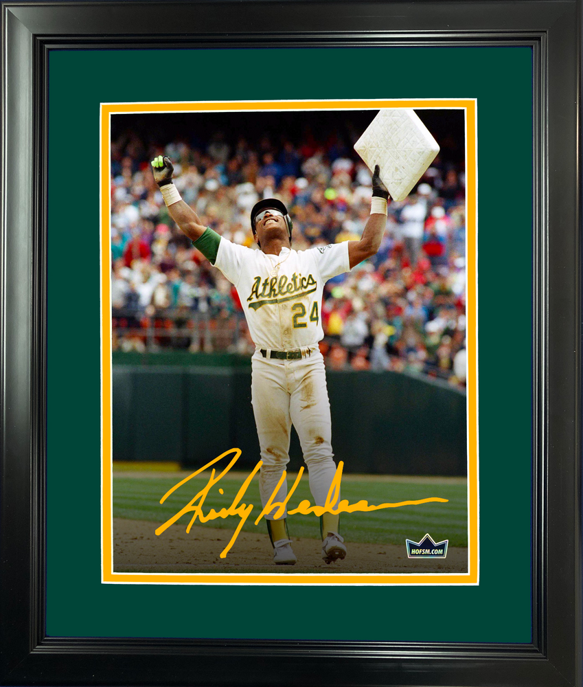 Framed Rickey Henderson Record 939th Stolen Base Oakland Athletics A's Facsimile Laser Engraved Signature Auto 11"x14"Baseball Photo HOFSM Holo (ONLINE ORDER ONLY)