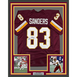 Framed Autographed/Signed Ricky Sanders 35x39 Washington Burgundy Football Jersey JSA COA