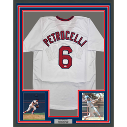 Framed Autographed/Signed Rico Petrocelli 35x39 HOF 1999 Boston White Baseball Jersey JSA COA