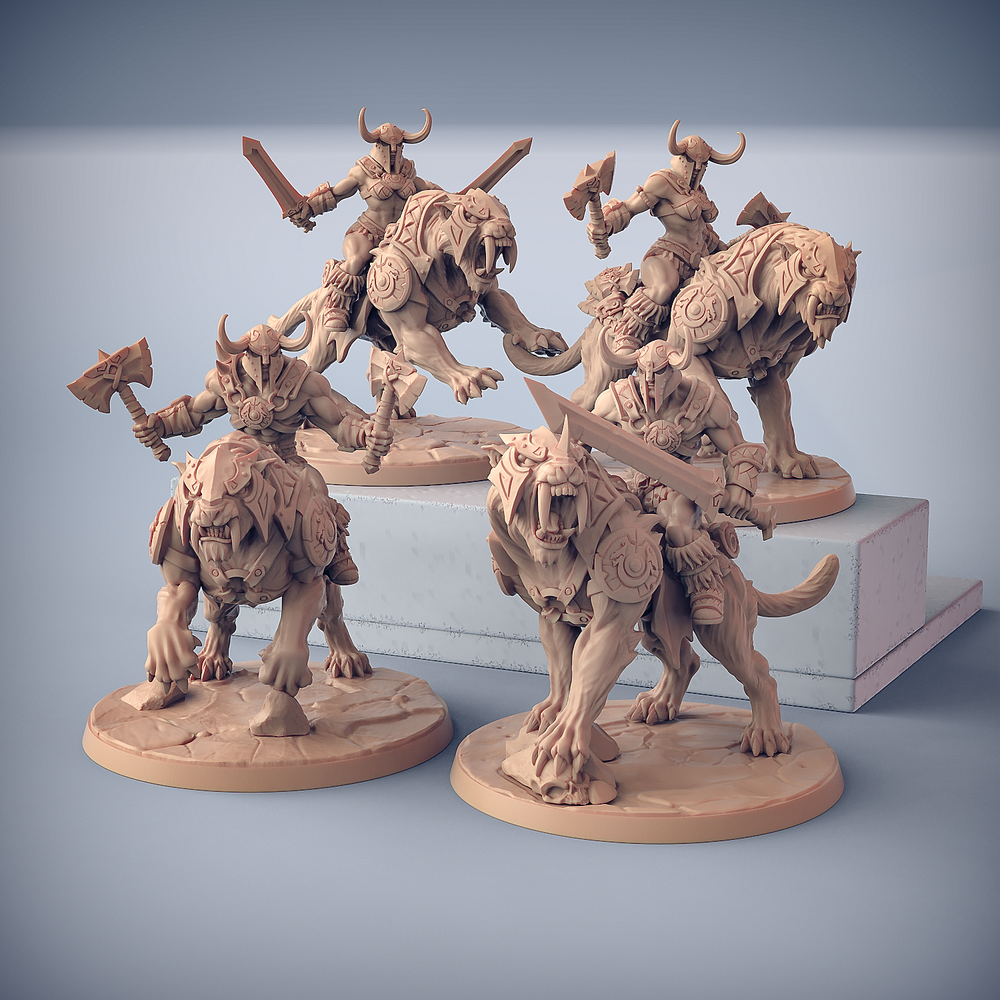 3D Printed Artisan Guild Smilodon Riders Dragonpeak Barbarians 28mm 32mm (Online Only)