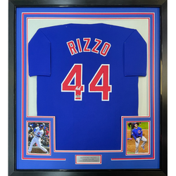 Framed Facsimile Autographed Anthony Rizzo 35x39 Chicago Blue Reprint Laser Auto Baseball Jersey (ONLINE ORDER ONLY)