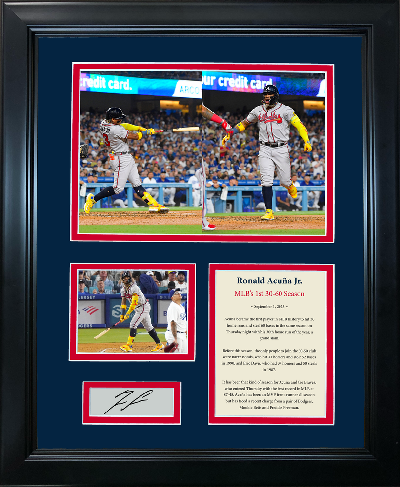 Framed Ronald Acuna Jr. MLB's First 30-60 Season Facsimile Laser Engraved Signature Auto Atlanta Braves Baseball 11"x14"Photo Sig Collage (ONLINE ORDER ONLY)
