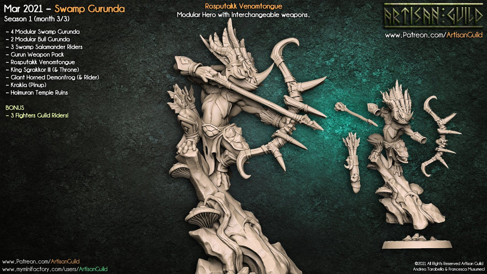 3D Printed Artisan Guild Rosputakk Venomtongue Swamp Gurunda 28mm 32mm (Online Only)