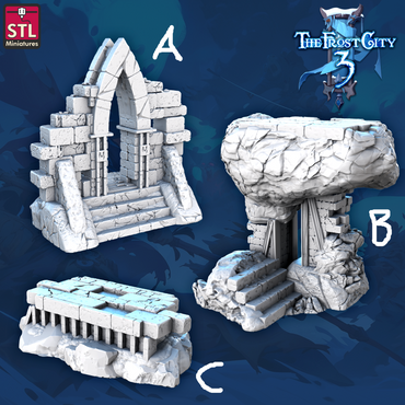 3D Printed STL Miniatures Ruins Set Core Props The Frost City 3 28 - 32mm War Gaming D&D (Online Only)