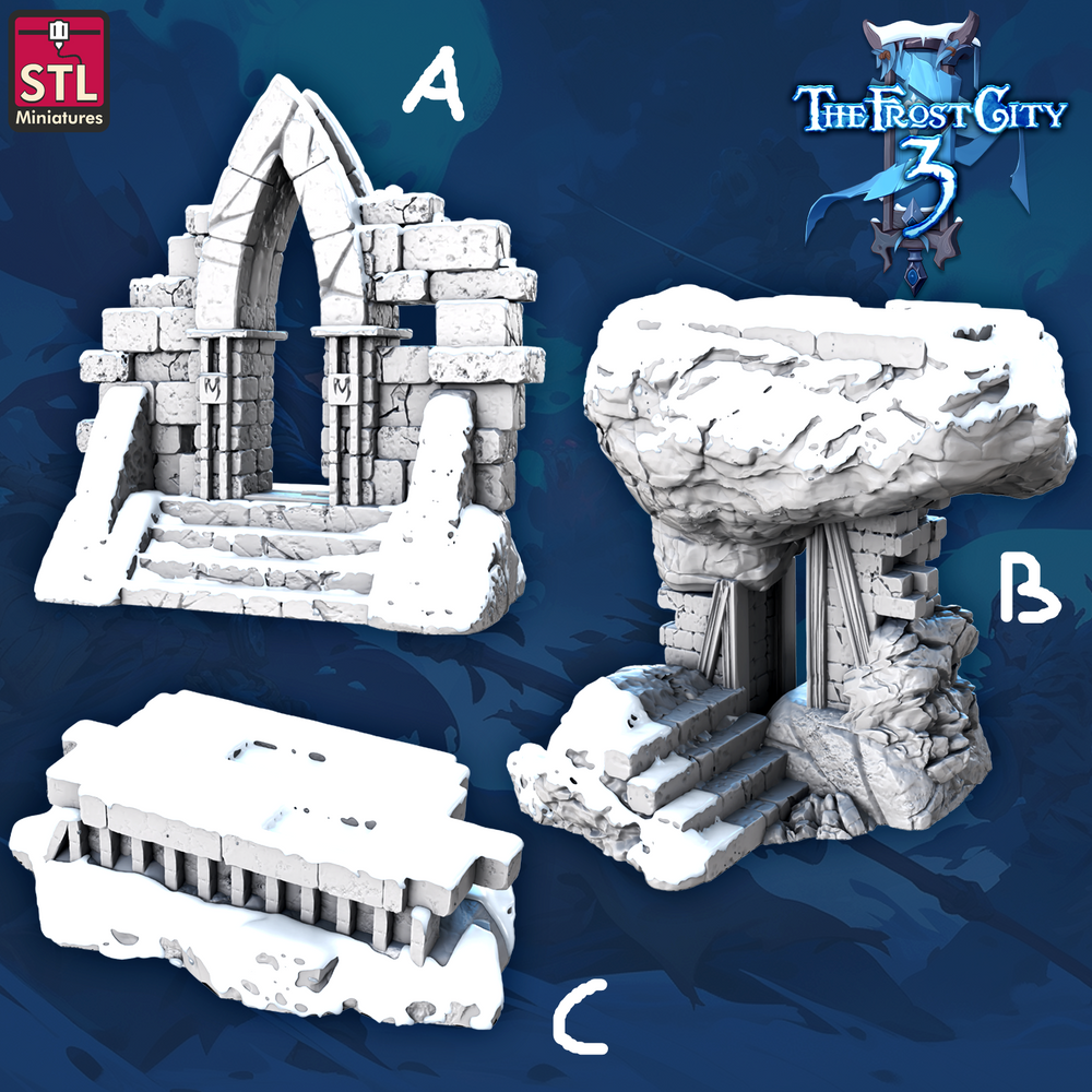 3D Printed STL Miniatures Ruins Set Core Props The Frost City 3 28 - 32mm War Gaming D&D (Online Only)