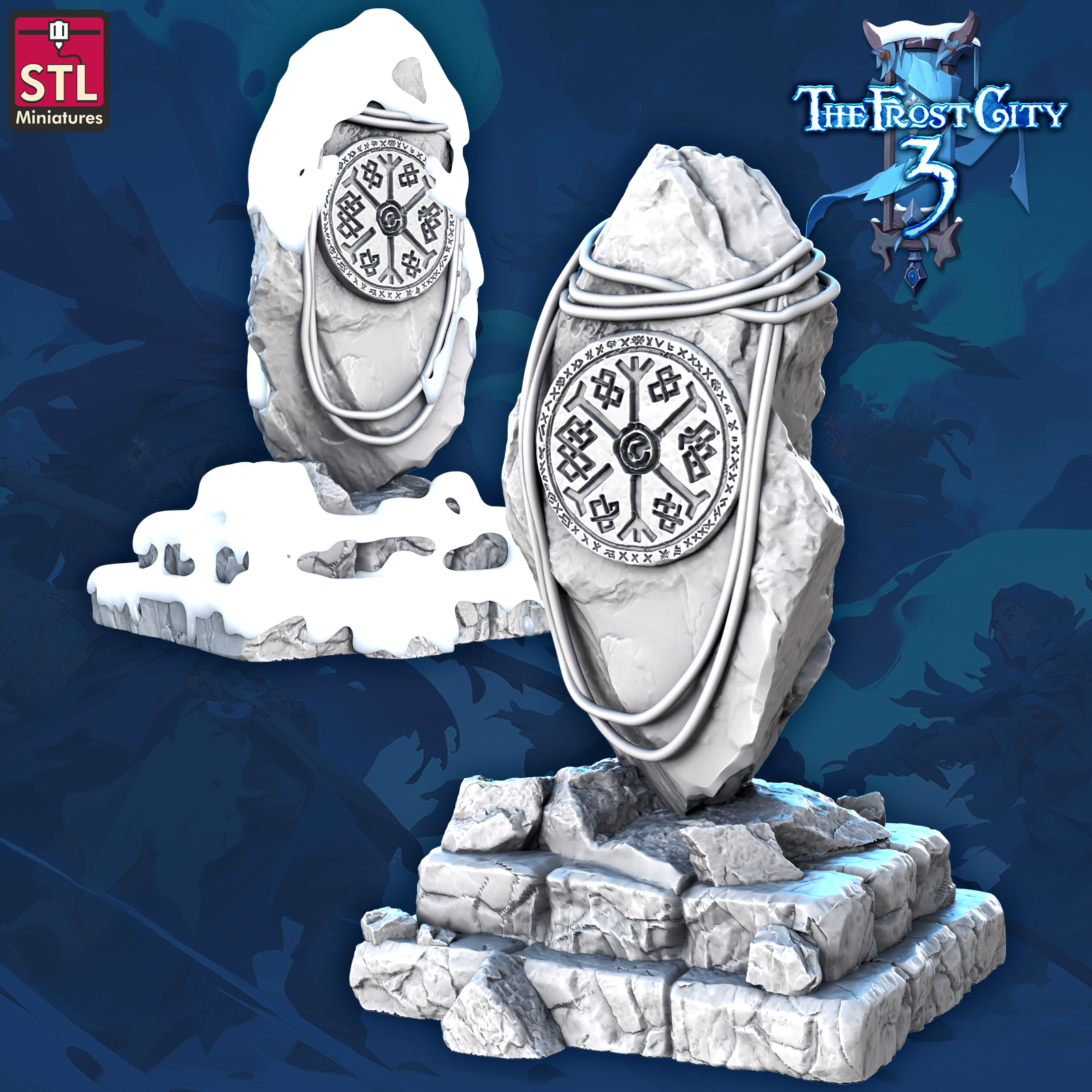 3D Printed STL Miniatures Runic Stone Core Props The Frost City 3 28 - 32mm War Gaming D&D (Online Only)