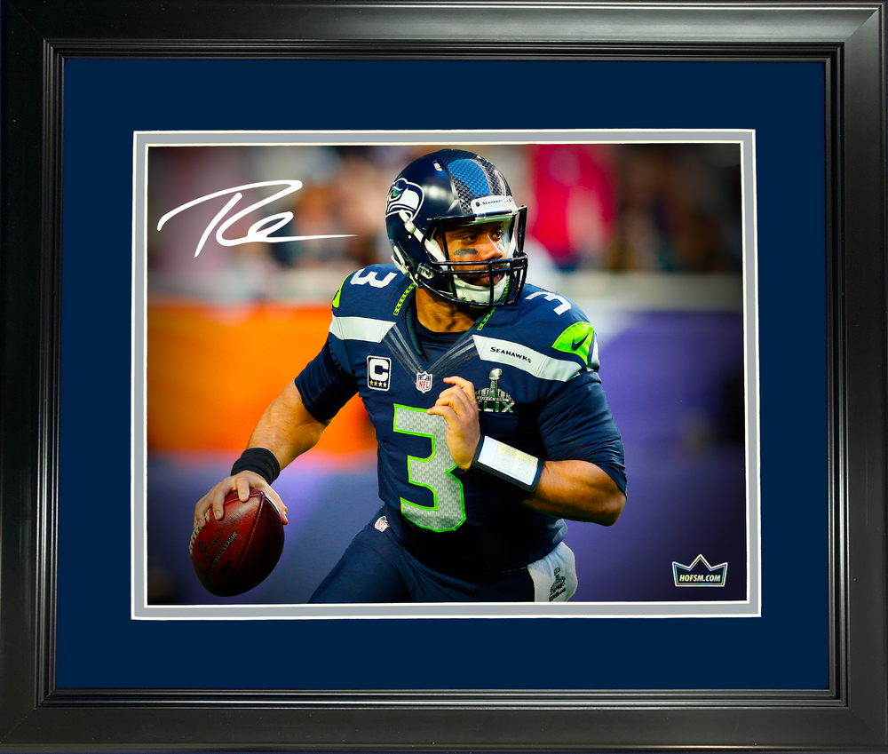 Framed Russell Wilson Facsimile Laser Engraved Signature Auto Seattle Seahawks 11"x14"Football Photo HOFSM Holo (ONLINE ORDER ONLY)