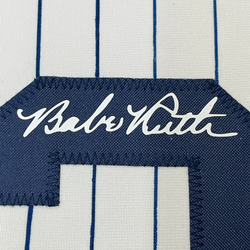 Framed Facsimile Autographed Babe Ruth 35x39 New York Pinstripe Reprint Laser Auto Baseball Jersey (ONLINE ORDER ONLY)