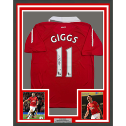 Framed Autographed/Signed Ryan Giggs 35x39 Manchester United Red Soccer Jersey Beckett BAS COA