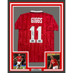Framed Autographed/Signed Ryan Giggs 35x39 Manchester United Red Soccer Jersey Beckett BAS COA
