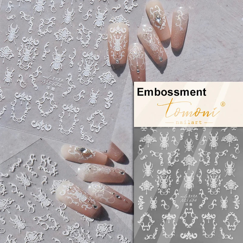 Charming White Shiny Pearl Rhinestone Wings Feathers Crown Moon Stars 3D Self Adhesive Nail Art Sticker Manicure Decal Wholesale (ONLINE ORDER ONLY)
