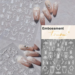 Charming White Shiny Pearl Rhinestone Wings Feathers Crown Moon Stars 3D Self Adhesive Nail Art Sticker Manicure Decal Wholesale (ONLINE ORDER ONLY)