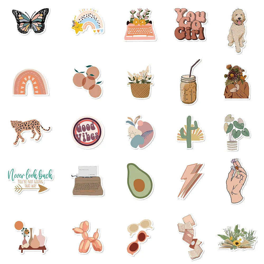 10/30/50/100pcs Cute Cartoon Art Bohemian Aesthetic Stickers Graffiti Decals Kid Toy Scrapbook Laptop Notebook Guitar Sticker (Online Order Only)
