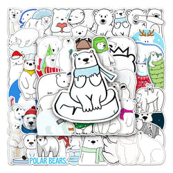 50Pcs Polar Bear Cartoon Waterproof Vinyl Stickers for Skateboard Snowboard (ONLINE ORDER ONLY)