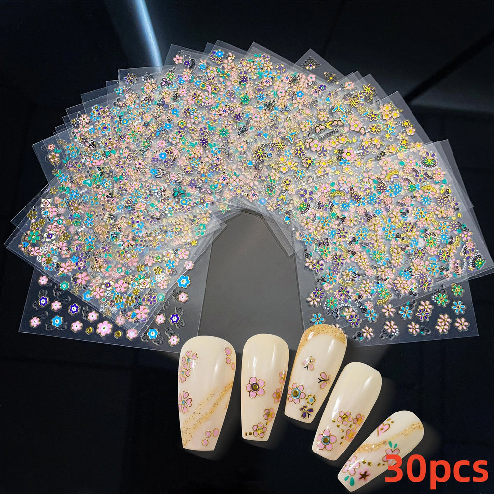30pcs Black Flowers Nail Art Stickers 3D Self Adhesive Daisy Floral Nail Tips Design Decals Manicure Supplies For Women & Girls* (ONLINE ORDER ONLY)