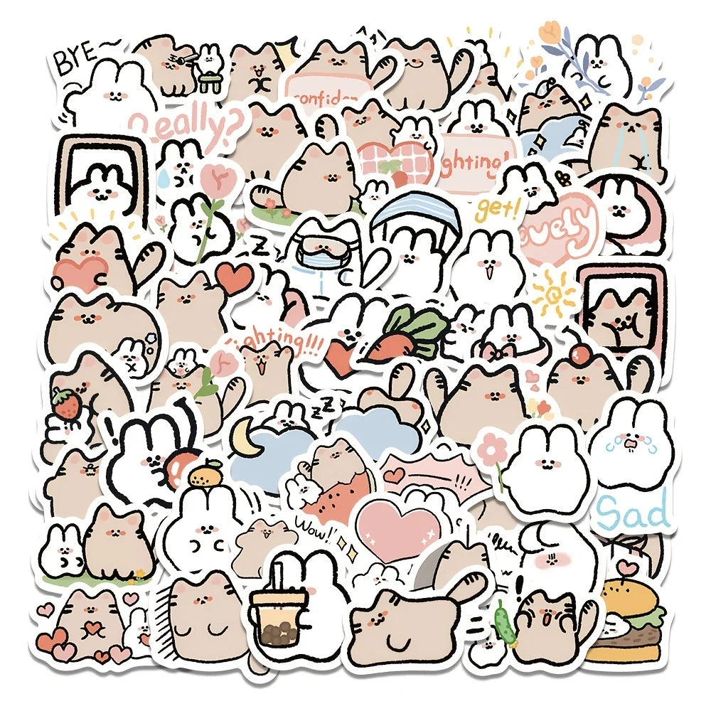 90PCS Cute Cartoon Bear Rabbit Stickers Waterproof Suitcase Scrapbook Phone Skateboard Helmet Decals (Online Order Only)