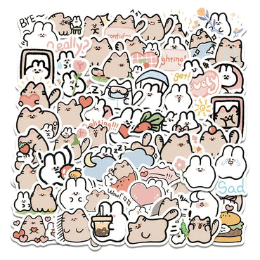 90PCS Cute Cartoon Bear Rabbit Stickers Waterproof Suitcase Scrapbook Phone Skateboard Helmet Decals (Online Order Only)