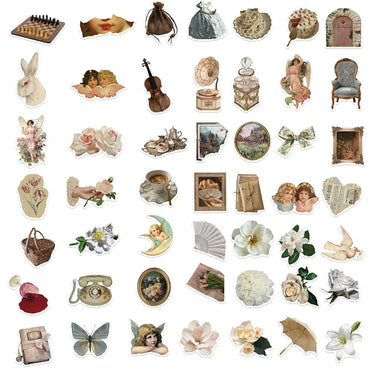 10/30/50PCS Vintage Flower PVC Sticker Aesthetic DIY Decoration Scrapbooking Korean Stationery School Supplies for Kids (ONLINE ORDER ONLY)