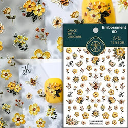 Autumn Fall Maple Leaves Ginkgo Leaf Osmanthus Chrysanthemums Rabbit Bunny Plant Flower Relief Nail Art Sticker Decoration Decal (ONLINE ORDER ONLY)