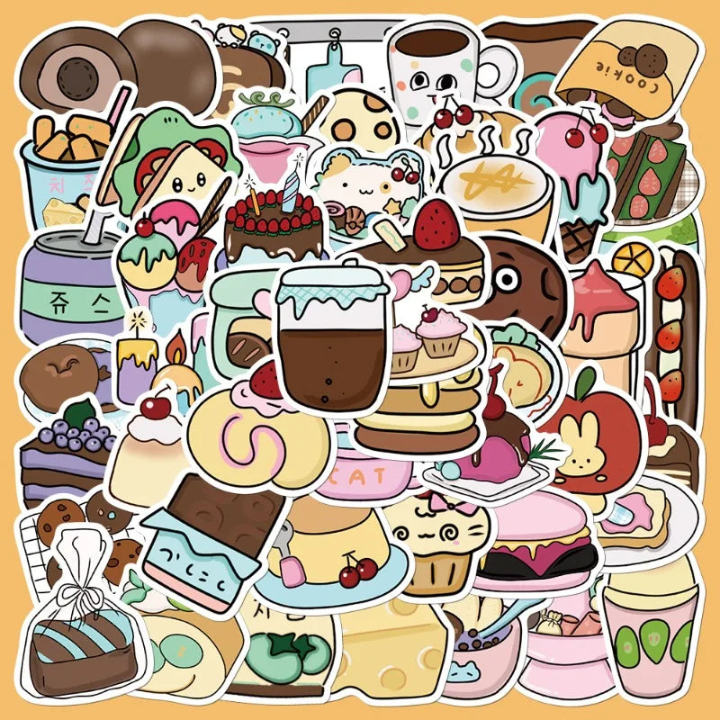 50pcs Cartoon Food Dessert Stickers for Helmet, Wall, DIY Decoration (Online Order Only)