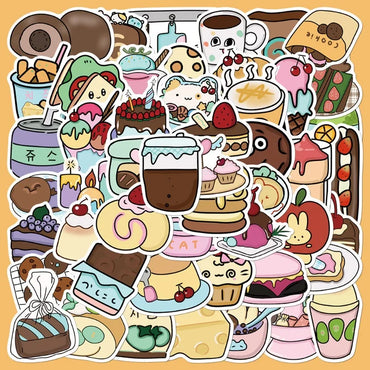 50pcs Cartoon Food Dessert Stickers for Helmet, Wall, DIY Decoration (Online Order Only)