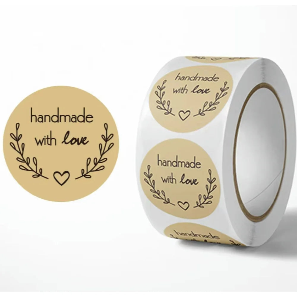 500pcs Handmade with Love Vintage Kraft Paper Stickers Labels Scrapbook Gift (Online Order Only)