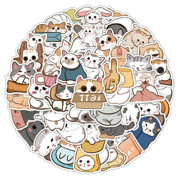 10/30/60PCS Cute Cartoon Cat Stickers Animal Decals DIY Diary Notebook Laptop Car Suitcase Phone Decoration PVC Waterproof Toys (Online Order Only)
