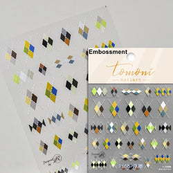 French Style Colorful Square Grid Rhombus Stripe Bowknot Line 3D Self Adhesive Nail Art Stickers Shiny Rhinestone Manicure Decal (Online Order Only)