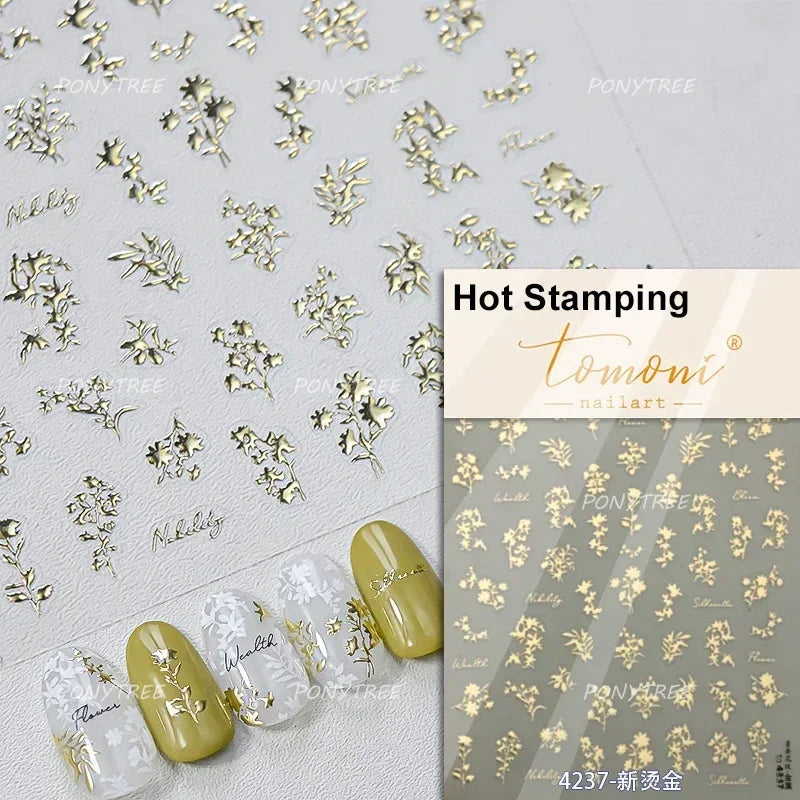 Hot Stamping Silver Rose Gold Tender Leaf Branches Flower Slash Leaves Maple Leaves Ginkgo Plant Flower Nail Art Stickers Decals (ONLINE ORDER ONLY)
