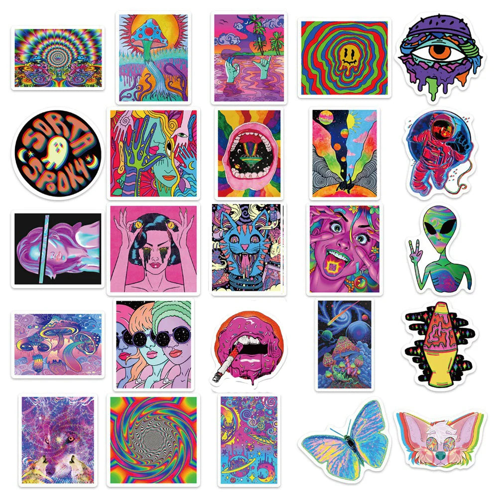 10/30/50PCS Cool Gothic Psychedelic Art Aesthetic Stickers Graffiti Decal Car Bike Skateboard Motorcycle Laptop Kid Sticker Toy (ONLINE ORDER ONLY)