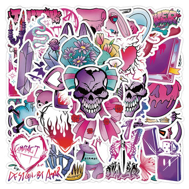 10/30/60pcs Magic Gothic Skull Cool Stickers Decals Laptop Luggage Phone Suitcase Notebook Guitar Waterproof Sticker Kids Toys (ONLINE ORDER ONLY)