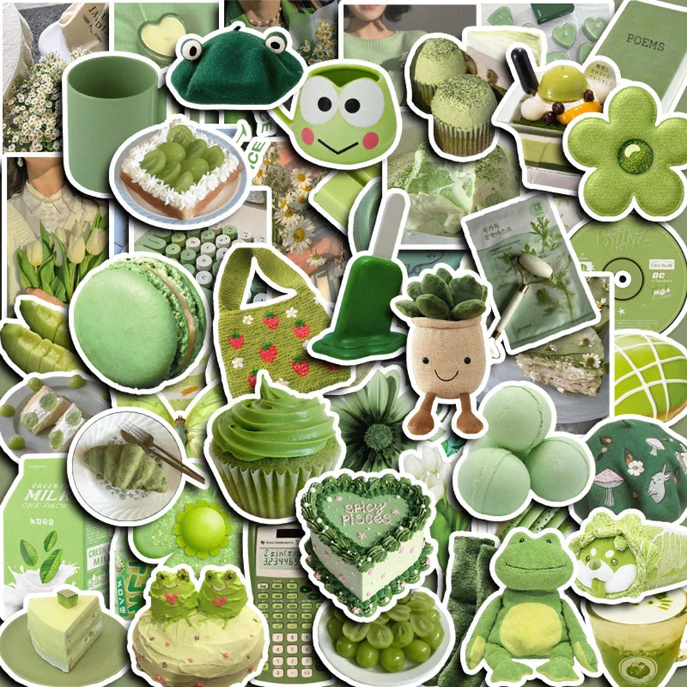 Cute Green Cartoon Stickers 10/30/60pcs DIY Decals for Notebook Phone Bike Suitcase Laptop Car Kids (ONLINE ORDER ONLY)
