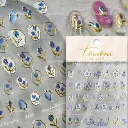 Hot Stamping Jelly All Tulips Garden Flower Bowknot Wave Lace Line Golden and Radiant Adhesive Nail Art Stickers Manicure Decals (ONLINE ORDER ONLY)