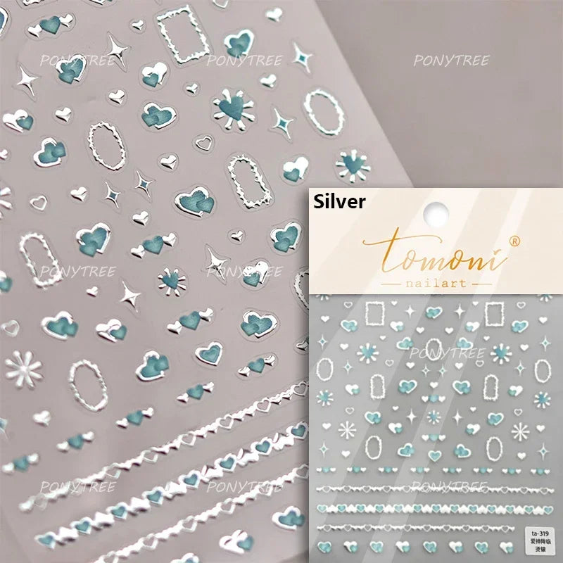 Romantic Purple Star Moon Butterfly Bowknot Retro Water Drop Gem Starburst Adhesive Nail Art Stickers Starlight Manicure Decals (ONLINE ORDER ONLY)