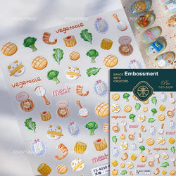 Cute Food Dog Baking Cookies Bread Rabbit Cheese Pudding Croissant Doughnut Adhesive Nail Art Decoration Sticker Manicure Decals (ONLINE ORDER ONLY)