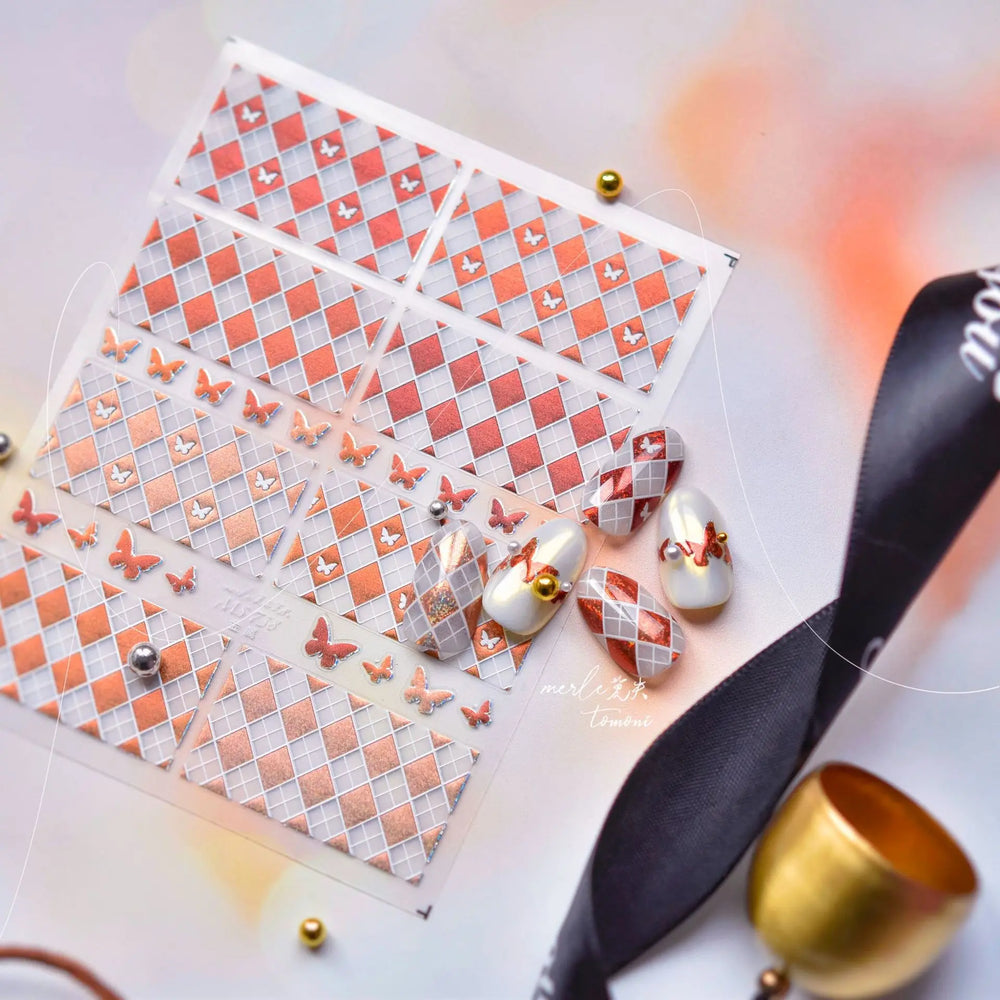 Geometric Grid Square Butterfly Snow Star Metal Self Adhesive Nail Art Sticker Snowflake Rhinestone Manicure Decal Nail Supplies (ONLINE ORDER ONLY)