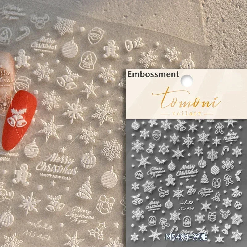 Dressy Embossment Colorful Gradient Snowflakes Laser Silver Christmas Tree Winter Bowknot Santa Nail Art Stickers Manicure Decal (Online Order Only)
