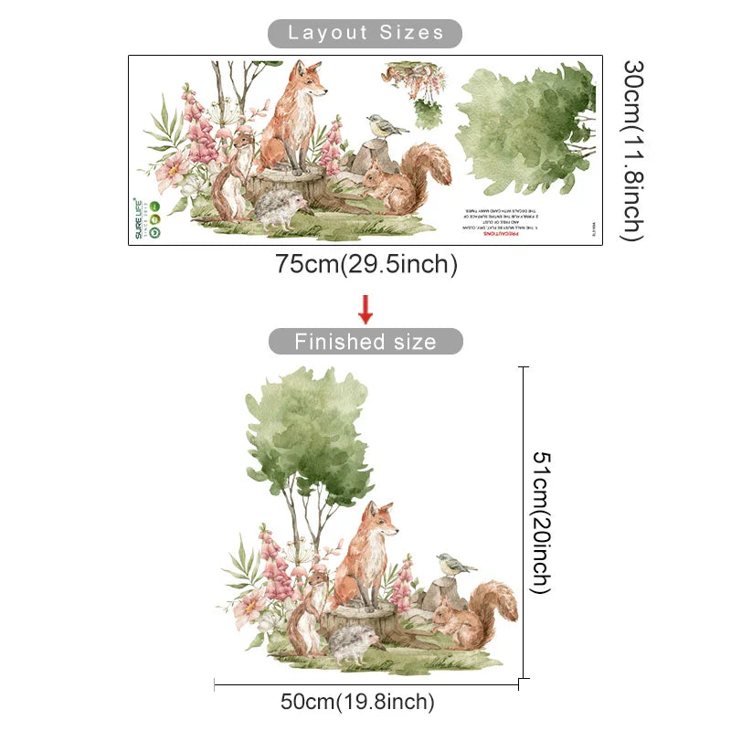Cartoon Woodland Animals Wall Stickers for Kids Nursery Bedroom Decals (Online Order Only)
