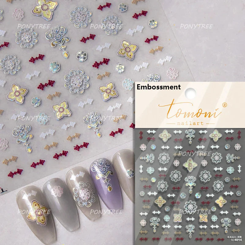 Gold Stamped Silver Totems Geometric Patterns Figure 5D Self Adhesive Nail Art Stickers Stars Bohemia Manicure Decals Wholesale (Online Order Only)