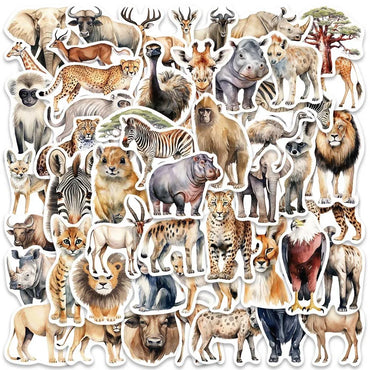10/50PCS Cute African Jungle Zoo Wild Animal Stickers for Toy DIY Stationery Scrapbook Luggage Car Graffiti Decals Sticker (Online Order Only)