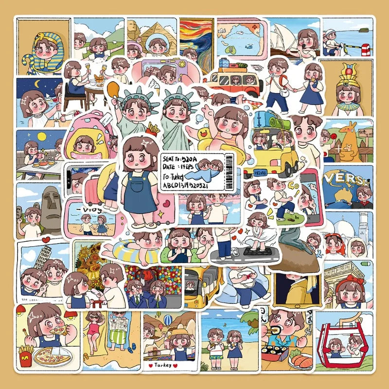 50pcs Cartoon Couple Graffiti Stickers for Helmet, Wall, DIY Decoration Wholesale (ONLINE ORDER ONLY)