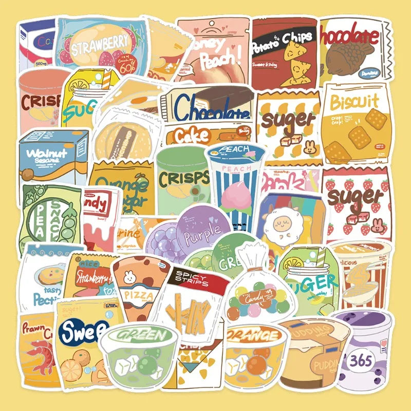 40pcs Cartoon Snack Graffiti Stickers for Helmet, Desktop, Wall Decoration, DIY Pack Wholesale (Online Order Only)