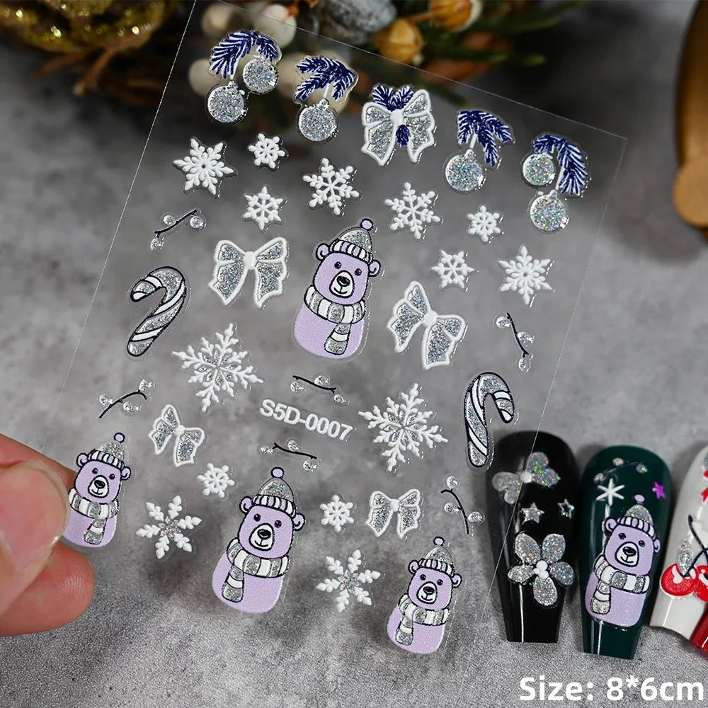 Cute Deer Christmas Nail Stickers 5D Embossed Elk Star Gingerbread Man Snowflake Santa Claus Holly DIY Winter Engraved Manicure* (ONLINE ORDER ONLY)