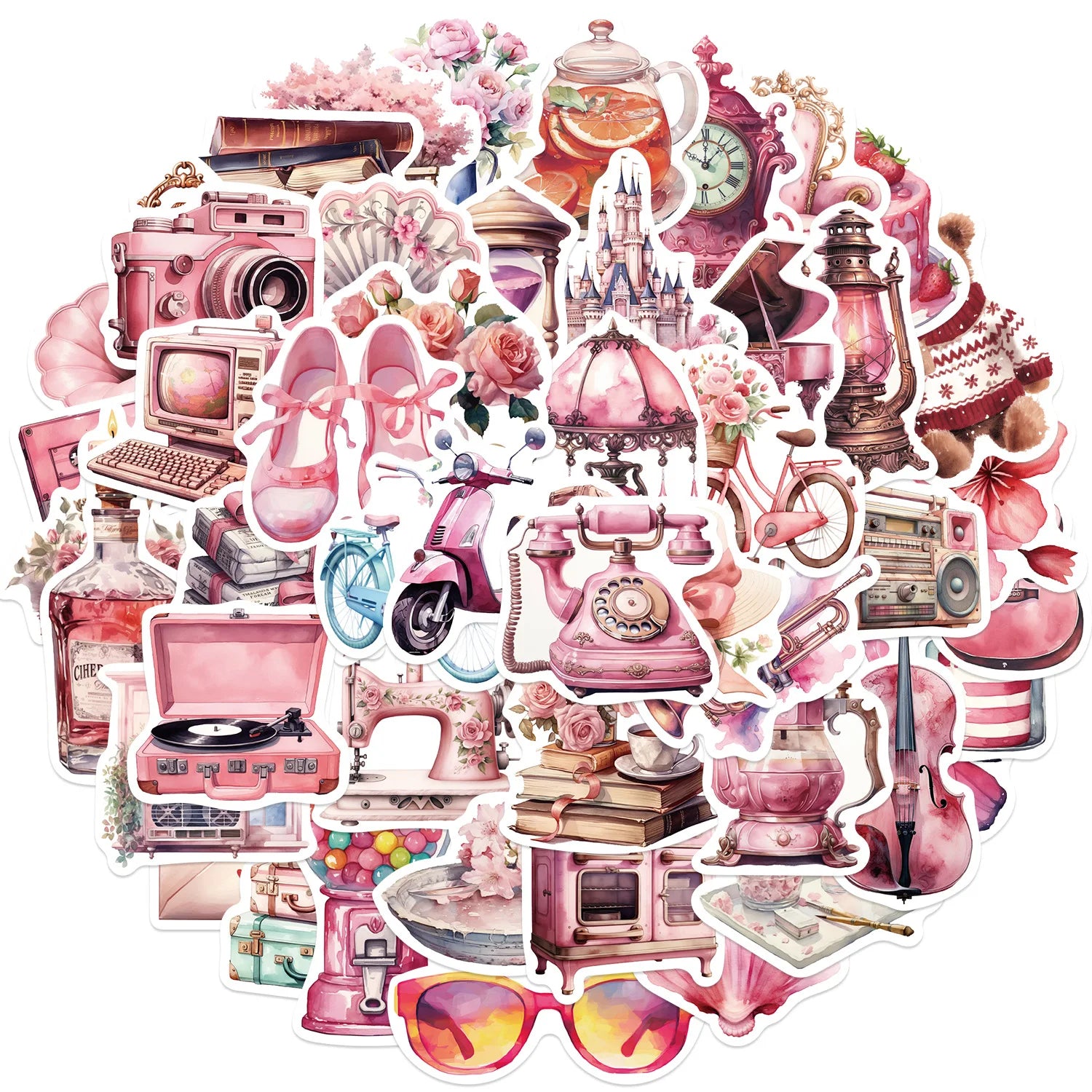 Cartoon Pink Graffiti Stickers for Snowboard Laptop Luggage Car Fridge DIY Vinyl (ONLINE ORDER ONLY)