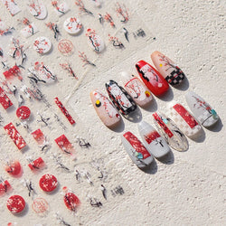 Red Plum Blossom Flower Chinese 3D Self Adhesive Nail Art Decoration Stickers Cheongsam Iris Lily Lotus Vase 5D Manicure Decals (ONLINE ORDER ONLY)