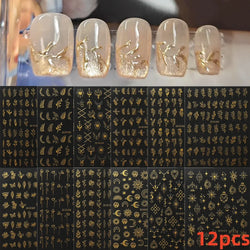 12pcs 3D Golden Glitter Heart Love Nail Stickers Valentine Self Adhesive Cute Cartoon Decal Geometry Slider Manicure Decoration* (ONLINE ORDER ONLY)