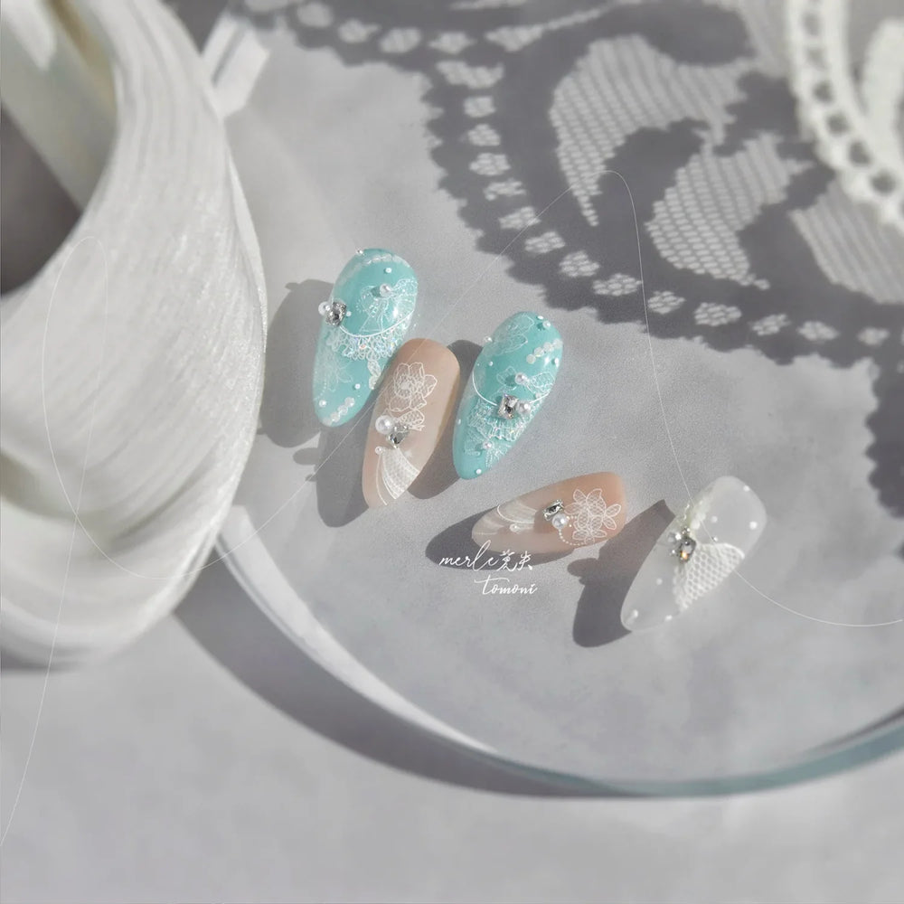 Cute 3D White Rose Flower Lace Bud Silk Bowknot Butterfly Dreamy Shiny Relief Chic Self Adhesive Nail Art Sticker Manicure Decal (ONLINE ORDER ONLY)