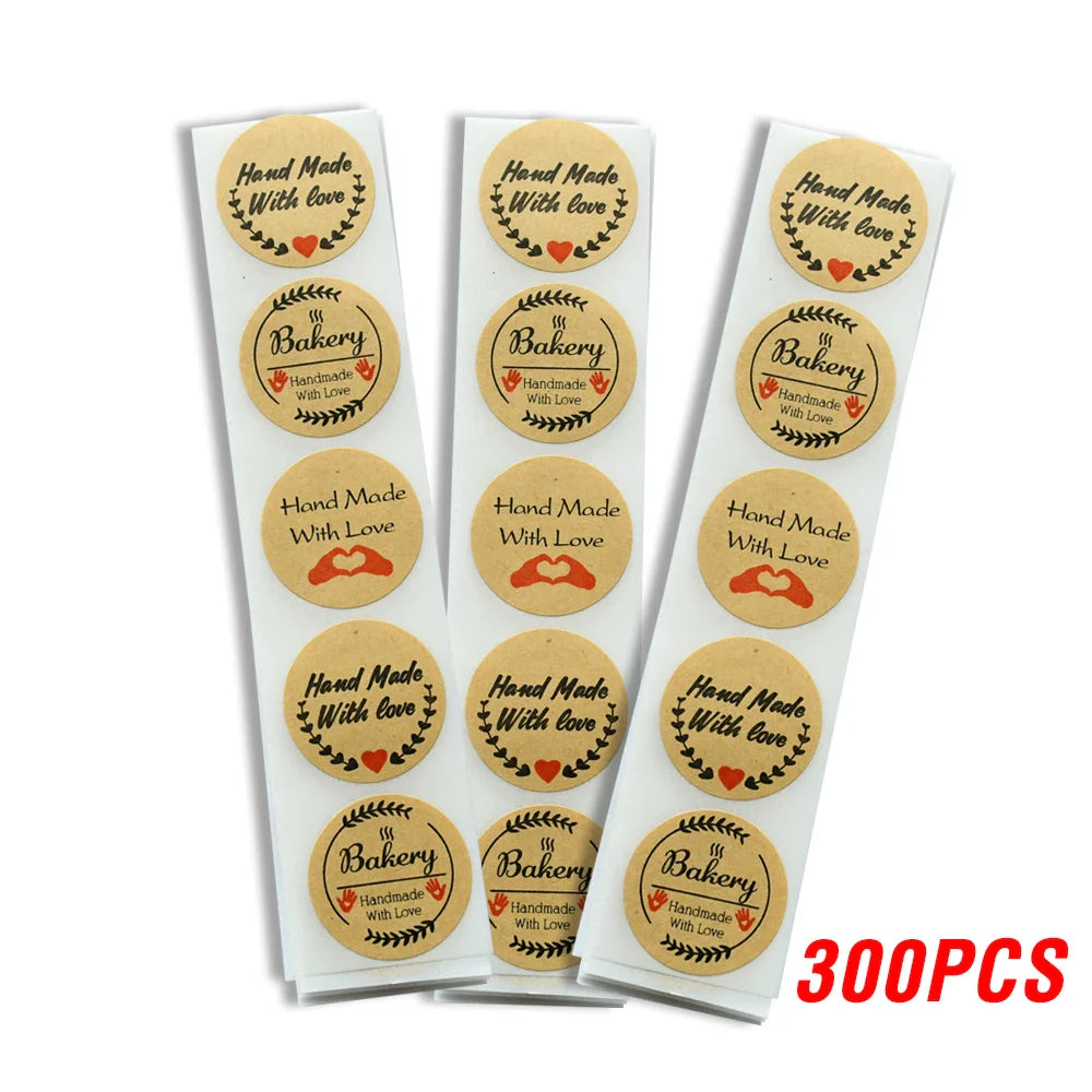 100-500pcs Handmade With Love Stickers 25mm Brown Wedding Stickers For Party Favors Decoration Envelope Seals Stationery (ONLINE ORDER ONLY)