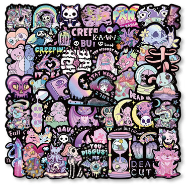 10/30/56pcs Cute Gothic Dark Horror Stickers Halloween Imp Skull Cartoon Decals for Kids Notebook Laptop Guitar Car Sticker Toy (ONLINE ORDER ONLY)
