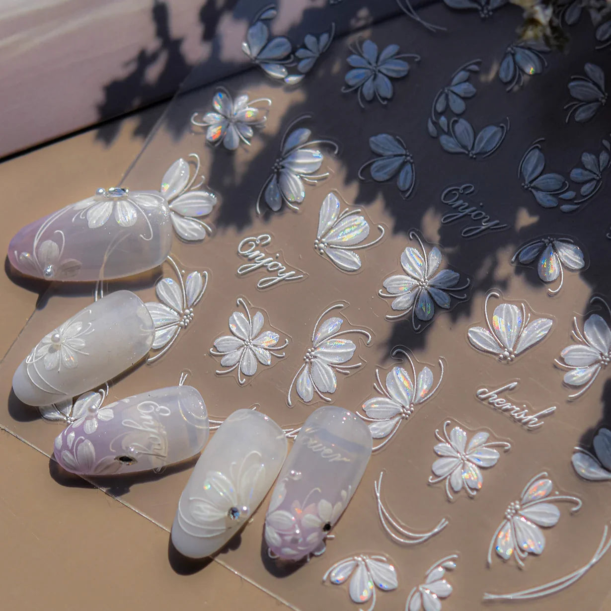 Shiny Cherokee Rose Golden Cherry Blossom Cherish Enjoy Flower Line Petal Delicate Self Adhesive Nail Art Sticker Manicure Decal (ONLINE ORDER ONLY)